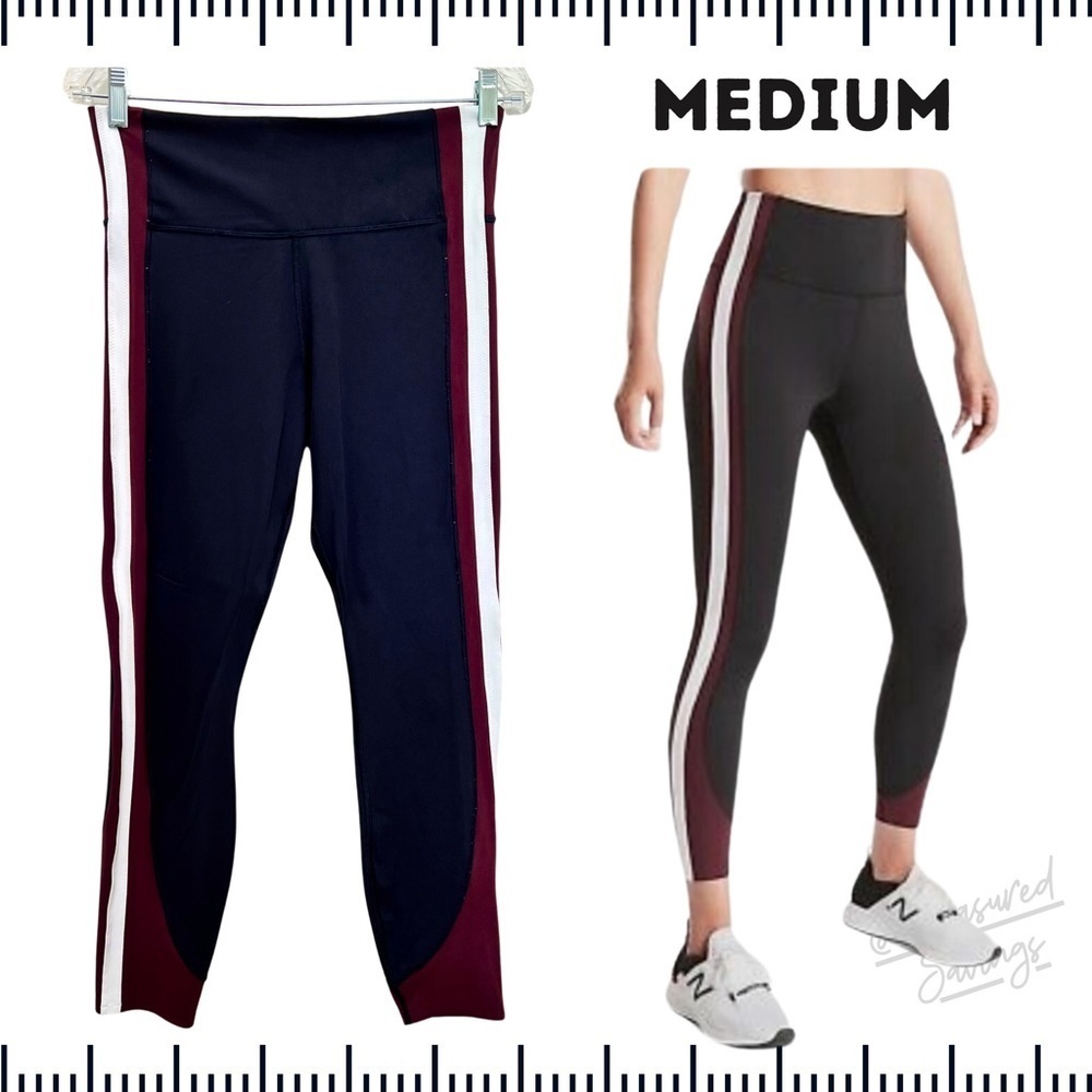Athleta [Medium] Crunch Colorblock 7/8 Tights Black, Burgundy & White